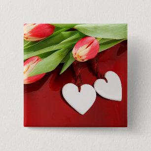 Knop Tulpen en hart Vierkante Button 5,1 Cm