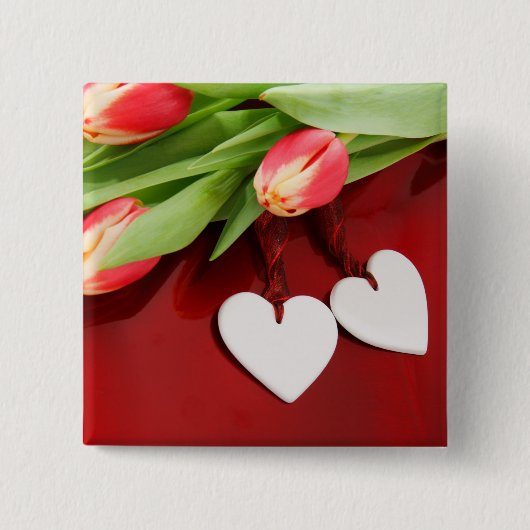 Knop Tulpen en hart Vierkante Button 5,1 Cm (Voorkant)