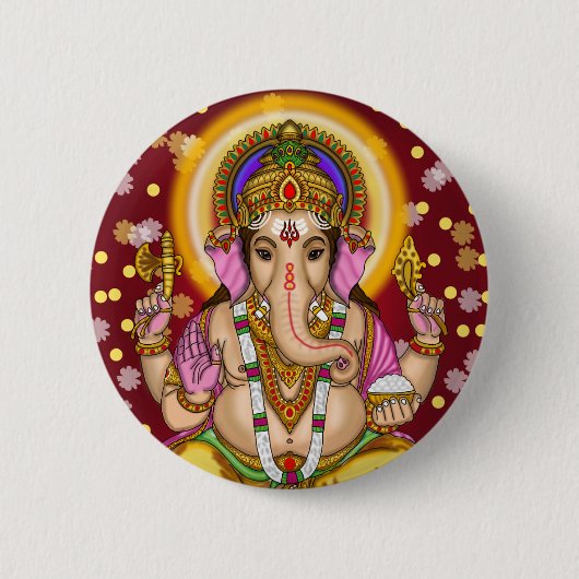 Knop van Heer Ganesha Ronde Button 5,7 Cm (Voorkant)