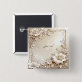 Knop van Ivoren Bloemen Vierkante Button 5,1 Cm (Voorkant /achterkant)