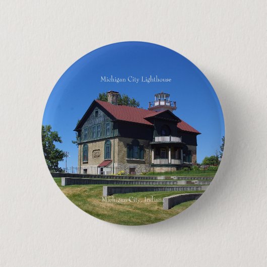 Knop van Michigan City Lighthouse Ronde Button 5,7 Cm (Voorkant)