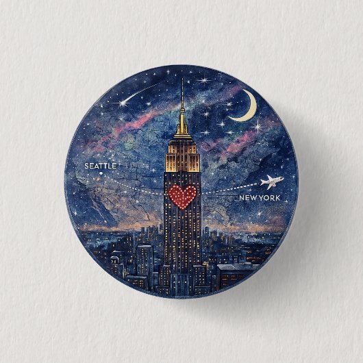 Knop van NYC naar Seattle Ronde Button 3,2 Cm (Voorkant)