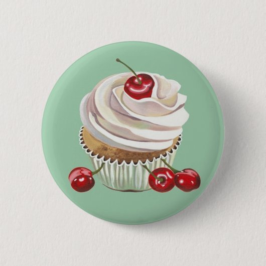 Knop vanilla cherry cupcake badge ronde button 5,7 cm (Voorkant)