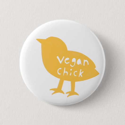 Knop Vegan Chick (geel) Ronde Button 5,7 Cm (Voorkant)