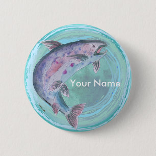 Knop Vissende pen forel Ronde Button 5,7 Cm