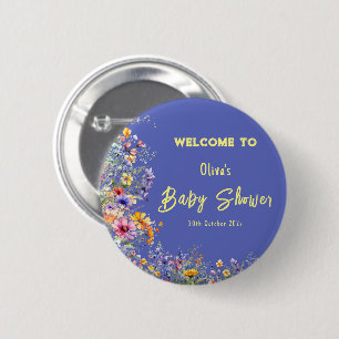 Knop voor babyfeestje met wilde bloemen ronde button 5,7 cm