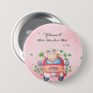 Knop voor babyshower met schattige baby lam ronde button 7,6 cm