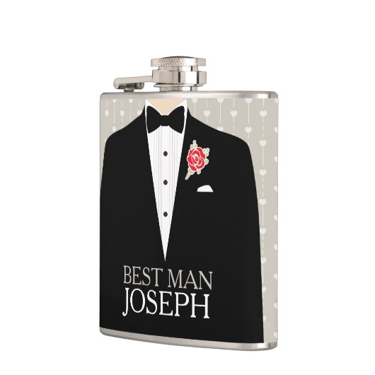 Knop voor de beste man, tuxedo red rose, heupkolf heupfles (Links)