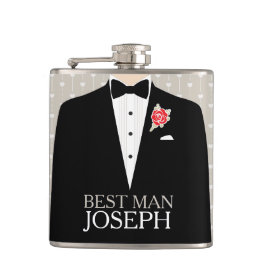 Knop voor de beste man, tuxedo red rose, heupkolf heupfles