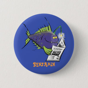 Knop voor de cartoon van grappige hengelvissen ronde button 5,7 cm