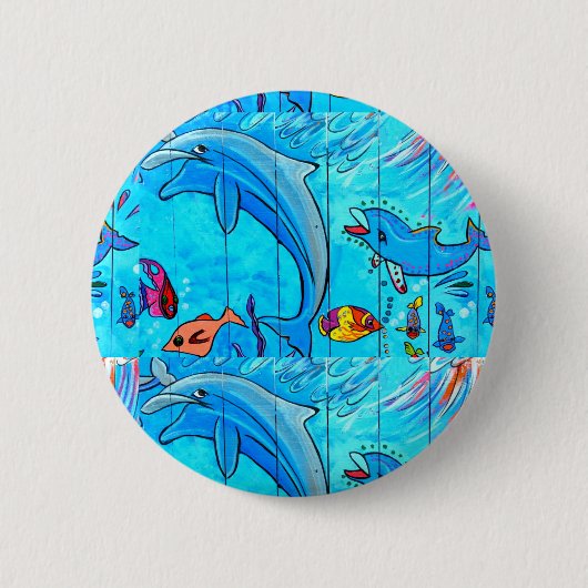 knop voor het uitlachen van dolfijnen ronde button 5,7 cm (Voorkant)
