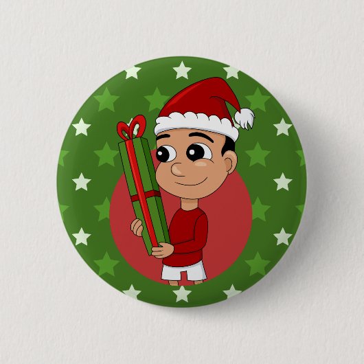 Knop voor kerstjongen cartoon ronde button 5,7 cm (Voorkant)