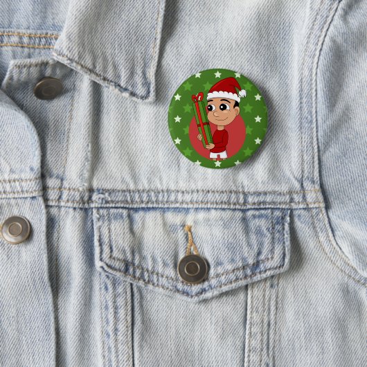 Knop voor kerstjongen cartoon ronde button 5,7 cm (In situ)
