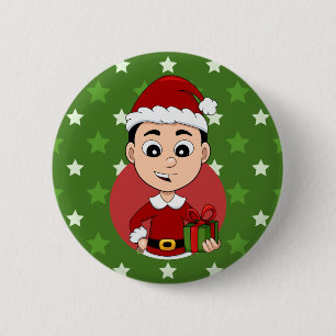 Knop voor kerstjongen cartoon ronde button 5,7 cm