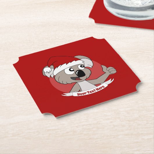Knop voor kerstkoala-cartoon kartonnen onderzetters (Gekanteld)