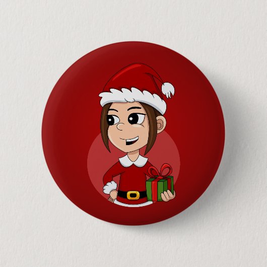Knop voor kerstmeisje cartoon ronde button 5,7 cm (Voorkant)