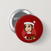 Knop voor kerstmeisje cartoon ronde button 5,7 cm (Voorkant /achterkant)