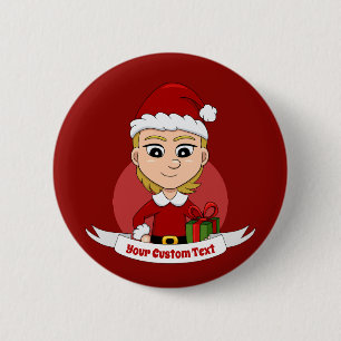 Knop voor kerstmeisje cartoon ronde button 5,7 cm