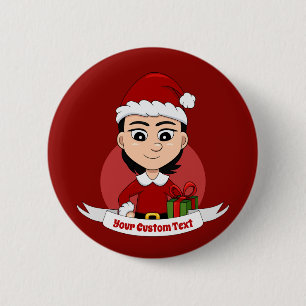 Knop voor kerstmeisje cartoon ronde button 5,7 cm