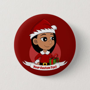 Knop voor kerstmeisje cartoon ronde button 5,7 cm