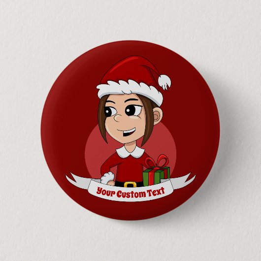 Knop voor kerstmeisje cartoon ronde button 5,7 cm (Voorkant)