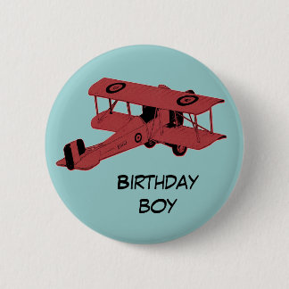 knop voor rode biplane verjaardagscoon ronde button 5,7 cm