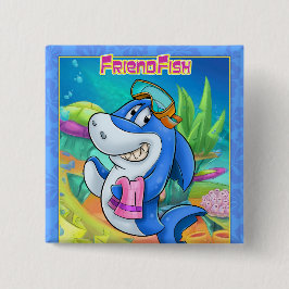 Knop voor schattige cartoon haaien vierkante button 5,1 cm