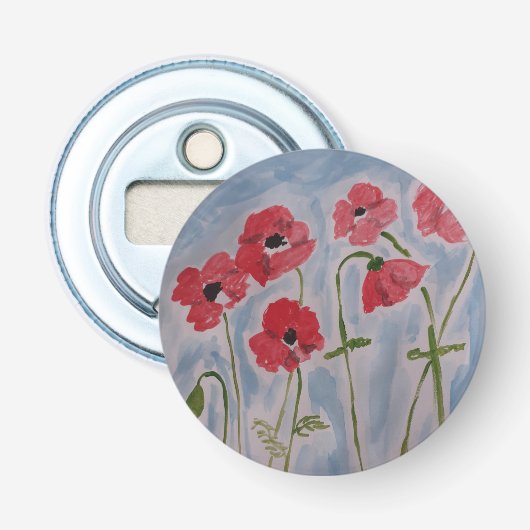 Knop voor Wilde rode papaver Button Flesopener (Voorkant)