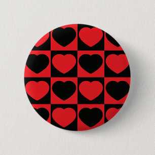 knop voor zwarte en rode harten ronde button 5,7 cm