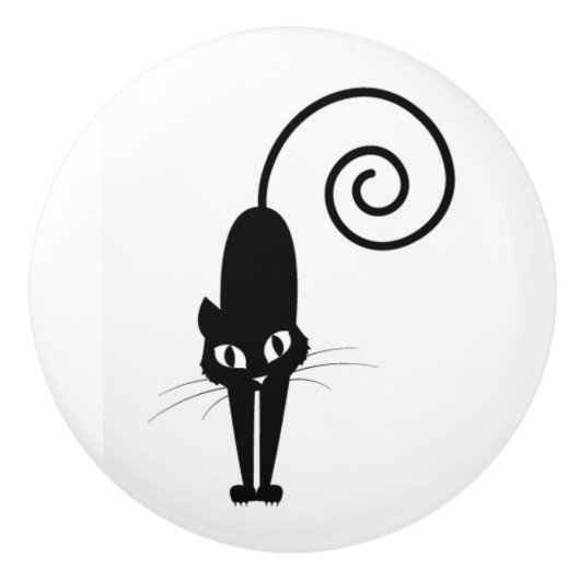 Knop voor zwarte kat keramische lade (Voorkant)