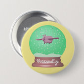 Knop wereldbol vliegende varkenssneeuw ronde button 7,6 cm (Voorkant /achterkant)