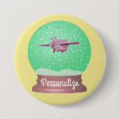 Knop wereldbol vliegende varkenssneeuw ronde button 7,6 cm (Voorkant)