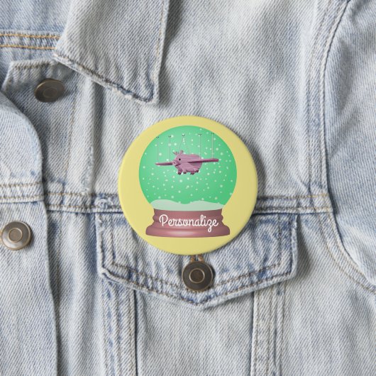 Knop wereldbol vliegende varkenssneeuw ronde button 7,6 cm (In situ)