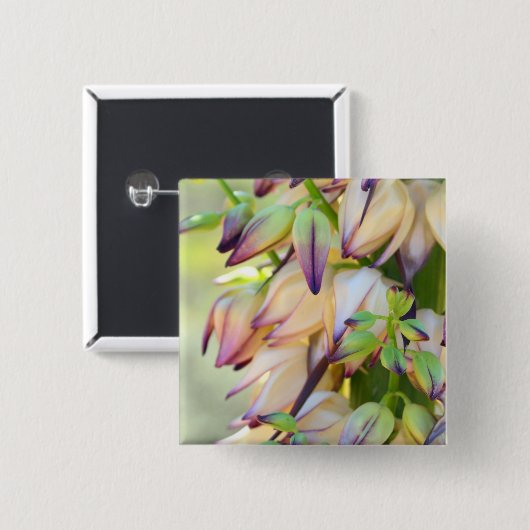 knop yucca bloemen vierkante button 5,1 cm (Voorkant /achterkant)