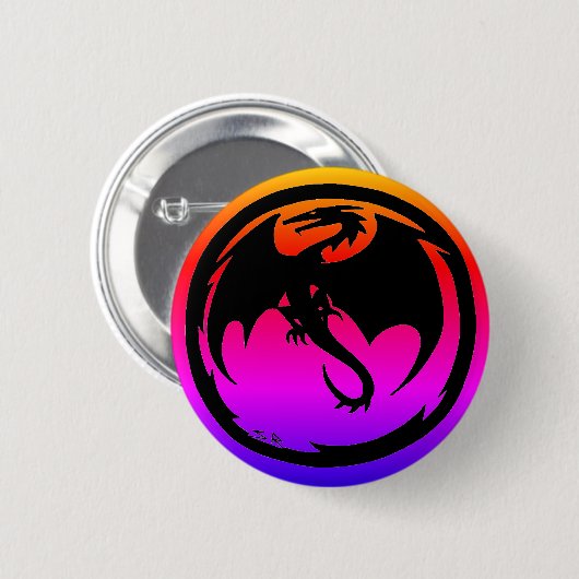 Knop Zwart dragon neon Ronde Button 5,7 Cm (Voorkant /achterkant)