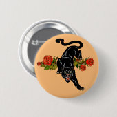 Knop Zwart panter en bloeiende rozen Ronde Button 5,7 Cm (Voorkant /achterkant)