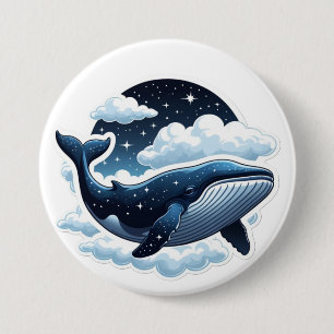 Knop Zwevende wolk walvis met sterren Ronde Button 7,6 Cm