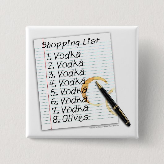 KNOPEN, VODKA BOODSCHAPLIJST VIERKANTE BUTTON 5,1 CM (Voorkant)