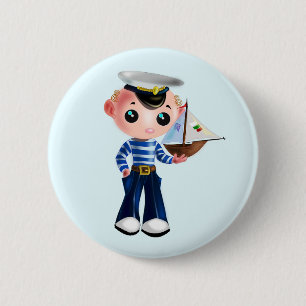 Knopje Kleine Zeilersjongen - Jouw Kleur - Tekst Ronde Button 5,7 Cm