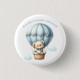 Knopje voor babyfeest met teddybeer in hete luchtb ronde button 3,2 cm