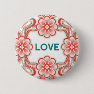 Knoplievel met rode bloemen ronde button 5,7 cm