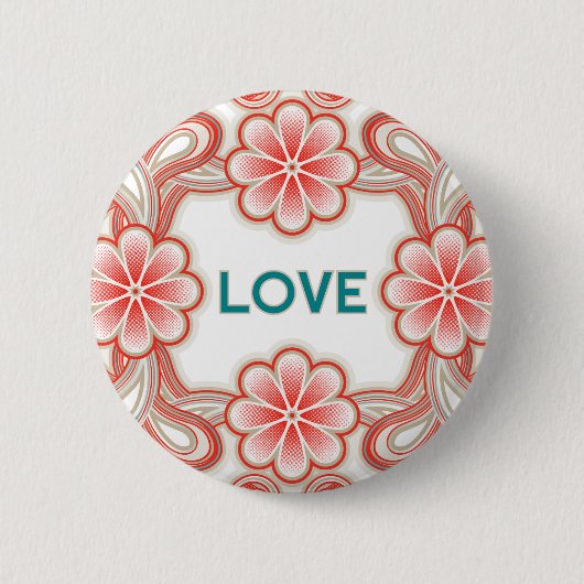 Knoplievel met rode bloemen ronde button 5,7 cm (Voorkant)