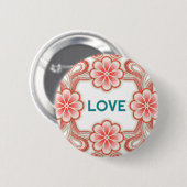 Knoplievel met rode bloemen ronde button 5,7 cm (Voorkant /achterkant)