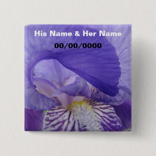 Knoppen met zijn en haar naam Trouwdatum Irissen B Vierkante Button 5,1 Cm