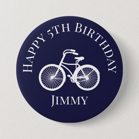 Knopspeld Fijne xde verjaardag Jongen Fiets Blauw Ronde Button 7,6 Cm (Voorkant)