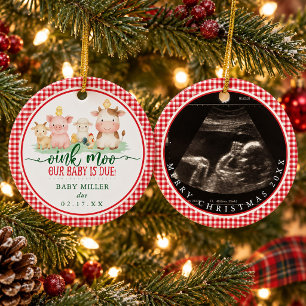 Knor Moo Ons Baby Komt Er Aan Boerderij Dier Kerst Keramisch Ornament