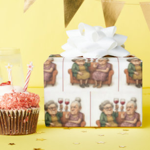 Knorrig Oude Dames Met Rode Wijn Cadeaupapier