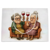 Knorrig Oude Dames Met Rode Wijn Groot Cadeauzakje (Voorkant)