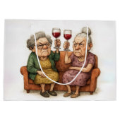Knorrig Oude Dames Met Rode Wijn Groot Cadeauzakje (Achterkant)