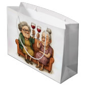 Knorrig Oude Dames Met Rode Wijn Groot Cadeauzakje (Achterkant Gekanteld)